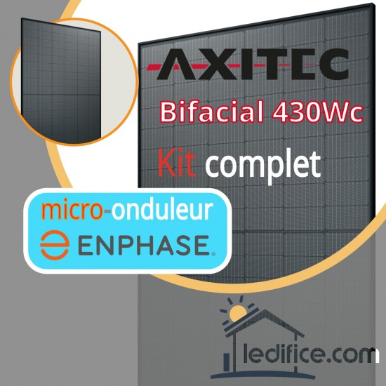 Kit photovoltaïque 8.17 kW Axitec TOPCon N-TYPE 430Wc Biverre Fond Noir avec 19 panneaux Axitec TOPCon N-TYPE 430Wc Biverre bifacial - Cadre noir Fond Noir 