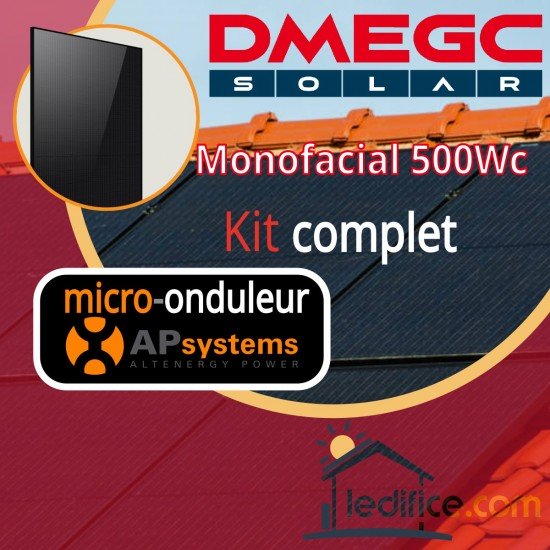 Kit photovoltaïque 4.5 kW DMEGC N-TYPE 500Wc Biverre Full Black avec 9 panneaux DMEGC Module N-TYPE 500Wc Bi Verre monofacial - Cadre noir Full Black avec micro-onduleur APSystems