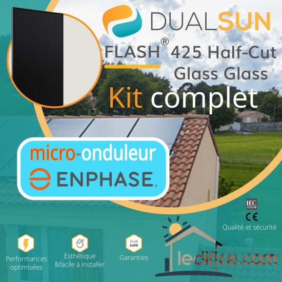 Kit photovoltaïque 7.65 kW Dualsun FLASH Half-Cut TR avec 18 panneaux Dualsun FLASH 425 Half-Cut Transparent 