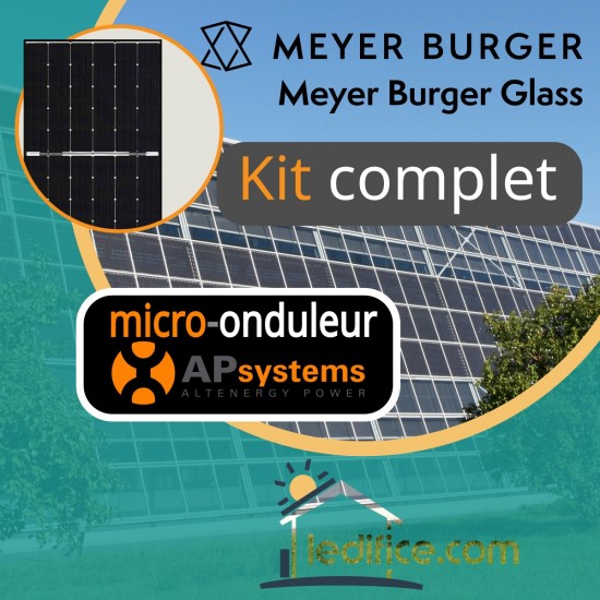 Kit photovoltaïque 3.375 kW Meyer Burger HJT 375Wc Bi Verre Bifacial avec 9 panneaux Meyer Burger Module mono n-Si, 375Wc hétérojonction HJT avec SWCT™ bifacial - Cadre noir  avec micro-onduleur APSystems