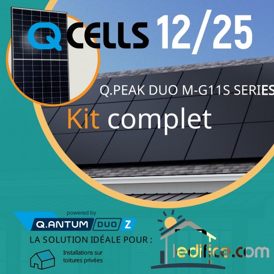 Kit photovoltaïque - 3,32 kW avec 8 panneaux QCells 415Wc G11S Mono Cadre noir - Garantie 12/25 ans 