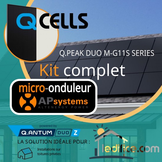 Kit photovoltaïque 5.265 kW Q-CELLS Q.Peak Q.ANTUM DUO G11 405 FB avec 13 panneaux Q-Cells  Q.Peak Q.ANTUM  G11 405Wc , Full Black  avec micro-onduleur APSystems