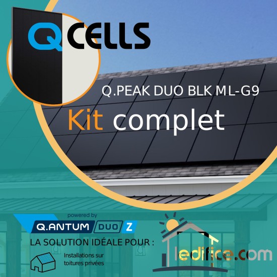Kit photovoltaïque - 3,375 kW avec 9 panneaux Q-Cells  Q.Peak Duo Blk G9 ML 375 Wc 