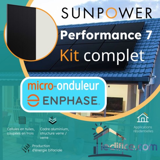 Kit photovoltaïque 2.25 kW SUNPOWER Performance 7 Bifacial avec 5 panneaux Sunpower Performance 7 450Wc , cadre noir, Biverre  Bifacial  onduleur Enphase