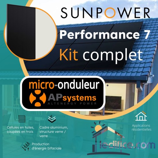 Kit photovoltaïque 7.65 kW SUNPOWER Performance 7 Bifacial avec 17 panneaux Sunpower Performance 7 450Wc , cadre noir, Biverre  Bifacial  avec micro-onduleur APSystems