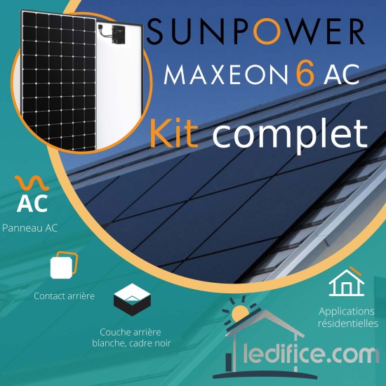 Kit photovoltaïque 3.4 kW SUNPOWER Maxeon 6 AC avec 8 panneaux Sunpower Maxeon 6 AC 425Wc , Cadre Noir, micro-onduleur Enphase IQ7-A incorporé 