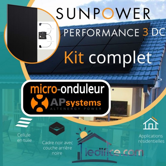 Kit photovoltaïque 4.51 kW SUNPOWER Performance 6 DC avec 11 panneaux Sunpower Performance 6 DC 410Wc , Full Black  avec micro-onduleur APSystems
