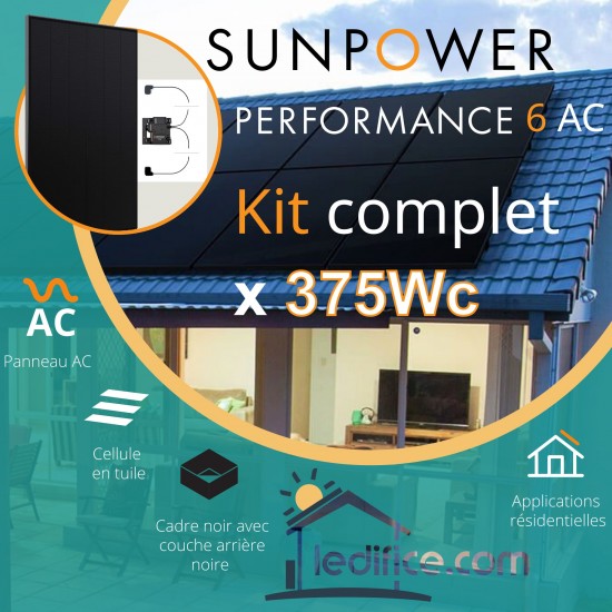 Kit photovoltaïque 1.5 kW SUNPOWER Performance 6 AC avec 4 panneaux Sunpower Performance 6 AC 375Wc , Full Black, micro-onduleur Enphase IQ8-A incorporé 